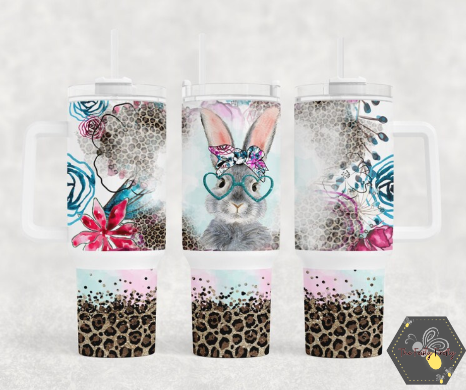 Bunny and Leopard Print- 40oz Tumbler w/Handle