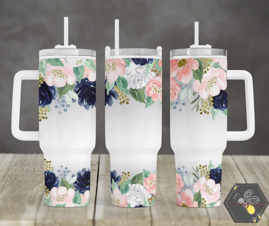 Navy Floral- 40oz Tumbler w/Handle