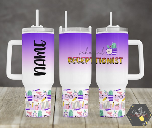 Personalized "School Receptionist" Purple-40 oz Tumbler with Handle