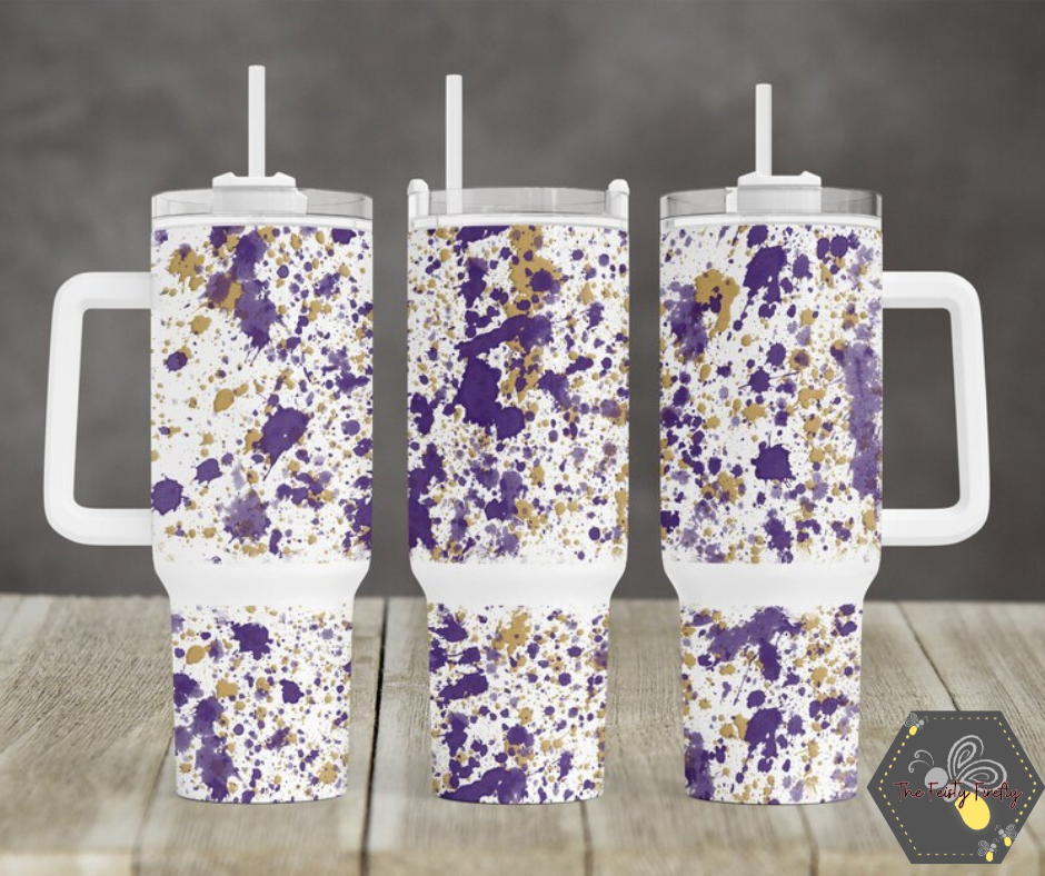 Purple and Gold- 40oz Tumbler w/Handle