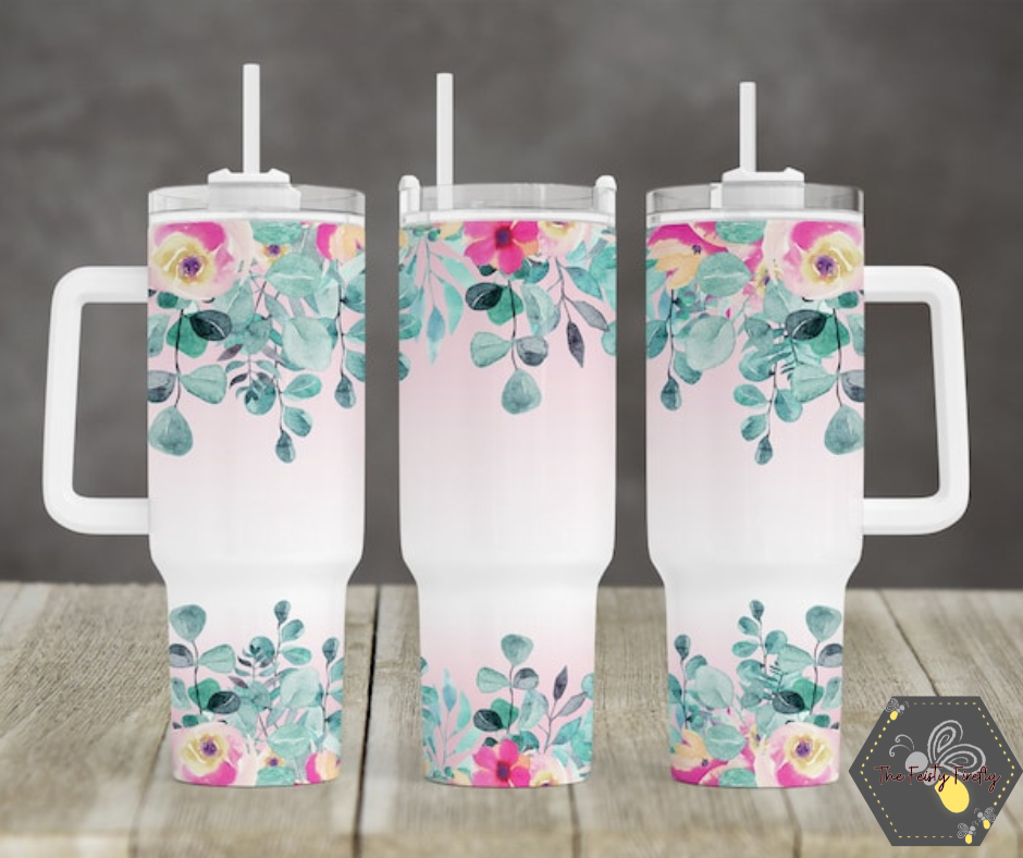 Watercolor Flowers- 40oz Tumbler w/Handle