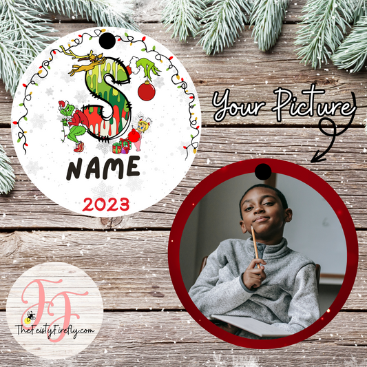 Grinchy Christmas Letter- Photo Ornament- Circle