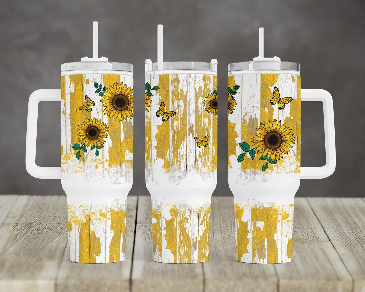 Distressed Wood & Flowers Collection - 40oz Tumbler w/Handle (6 colors)