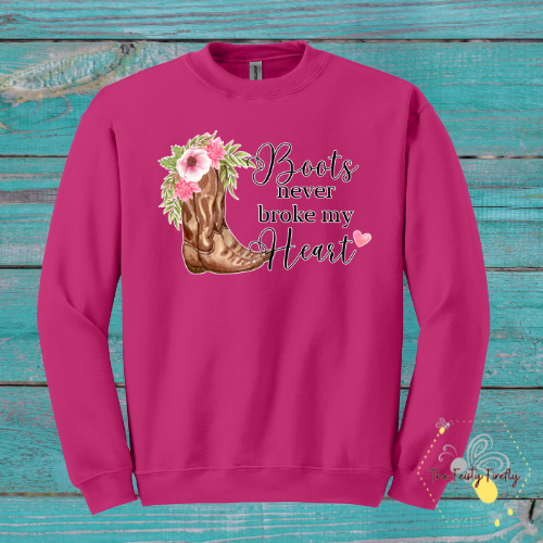 Adult Watercolor "Boots never broke my Heart" Valentine's Day- Sweatshirt (2 colors)