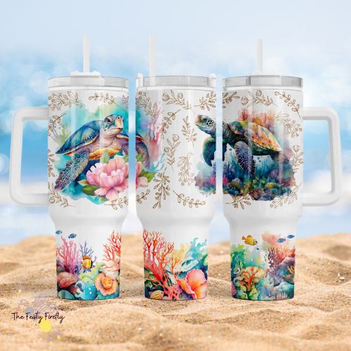 Sea Turtles and Coral Reef- 40oz Tumbler w/Handle