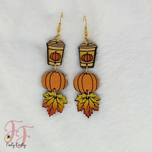 Pumpkin Spice, Pumpkins and Fall Leaves - Fishhook Earrings