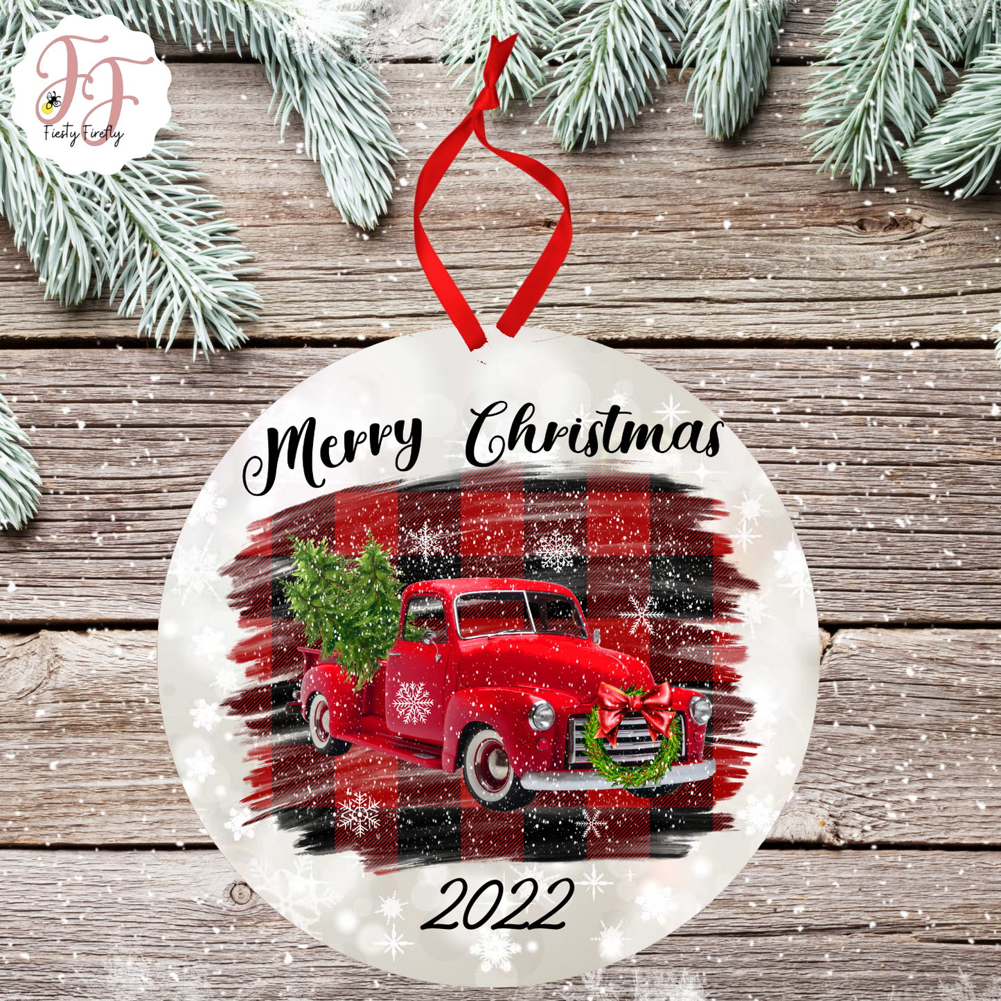 Christmas Trucks- Photo Ornament- Circle