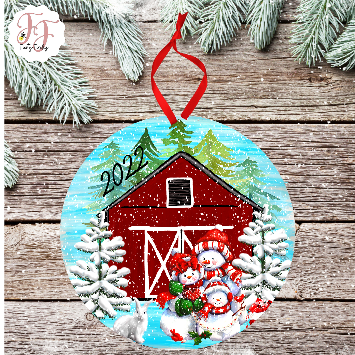 Red Barn- Photo Ornament- Circle