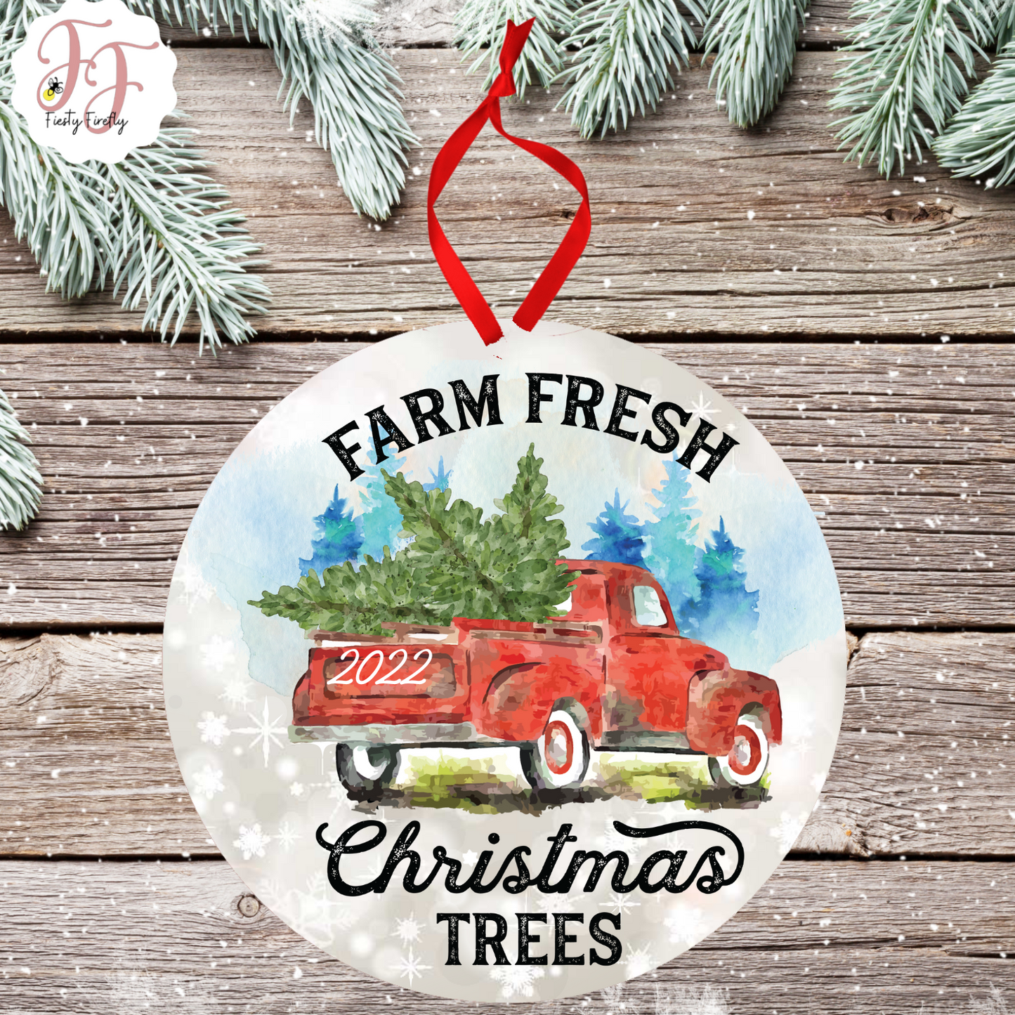 Christmas Trucks- Photo Ornament- Circle