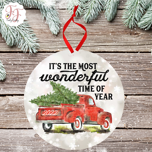 Christmas Trucks- Photo Ornament- Circle