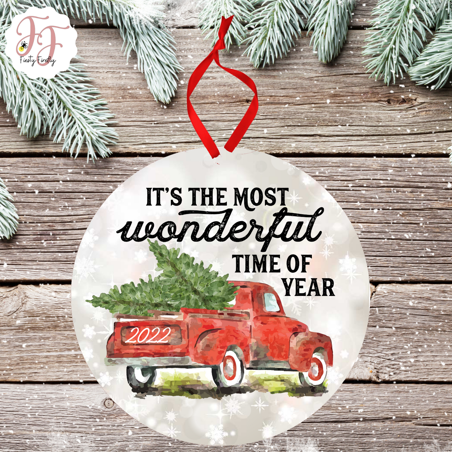 Gnome Christmas Truck- Photo Ornament- Circle