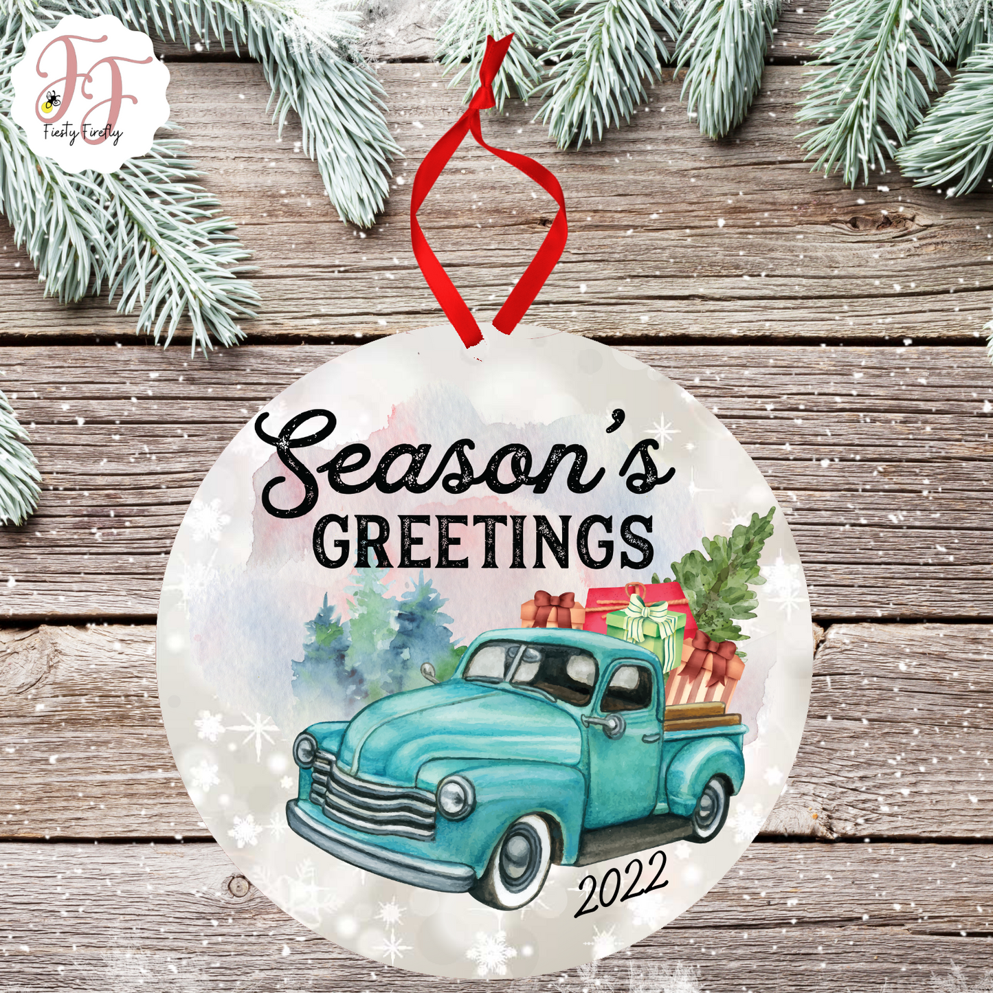 Christmas Trucks- Photo Ornament- Circle