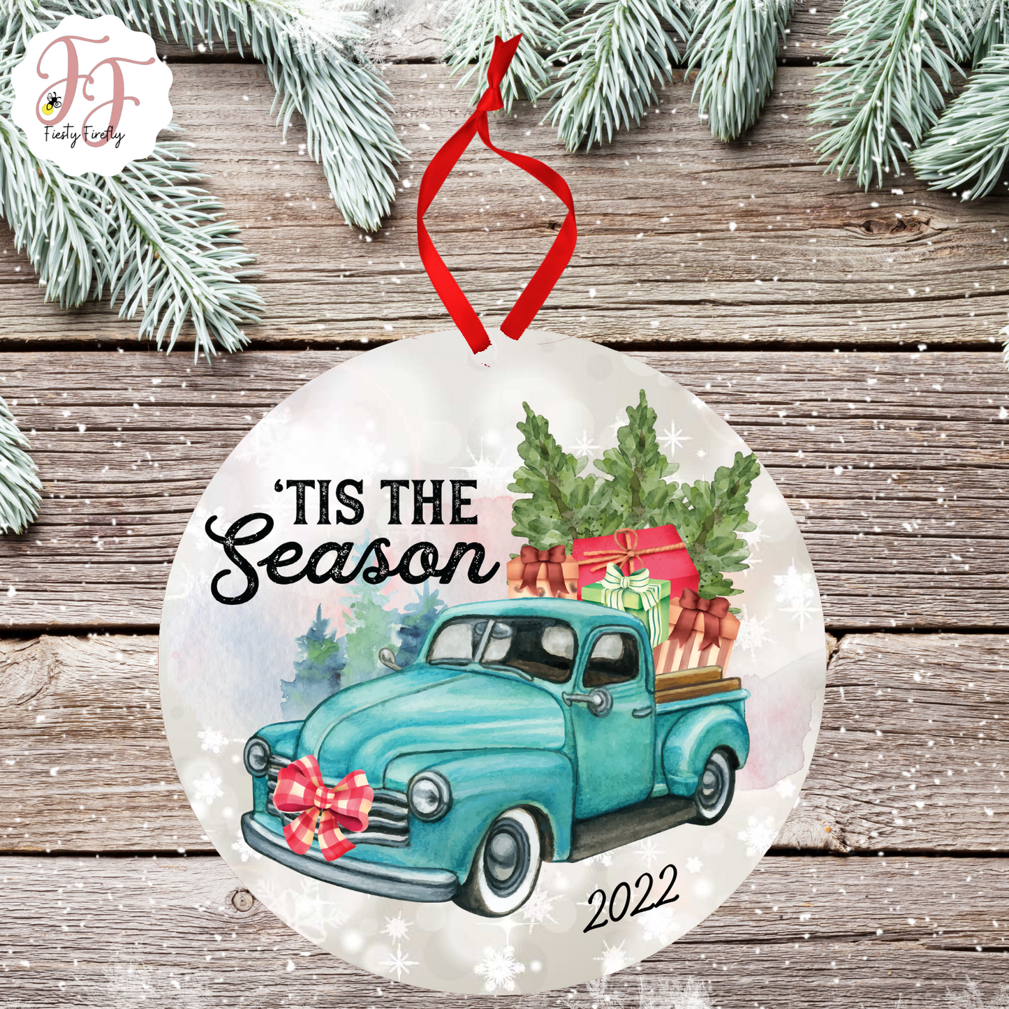 Gnome Christmas Truck- Photo Ornament- Circle