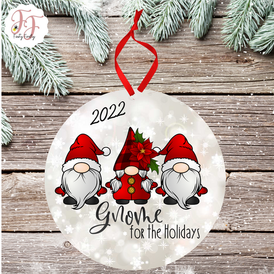 "Gnome for the Holidays" - Photo Ornament- Circle