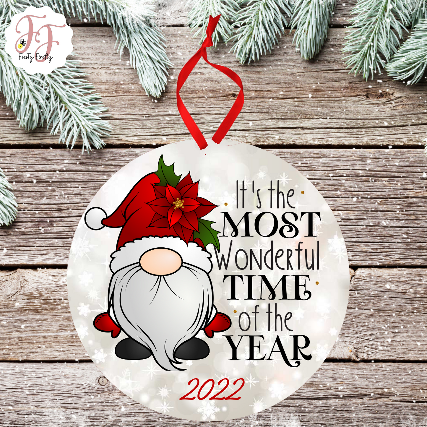 "Gnome for the Holidays" - Photo Ornament- Circle