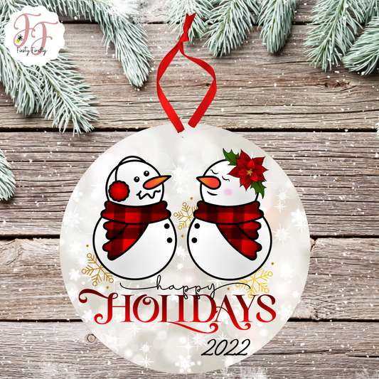 "Happy Holidays" - Photo Ornament- Circle
