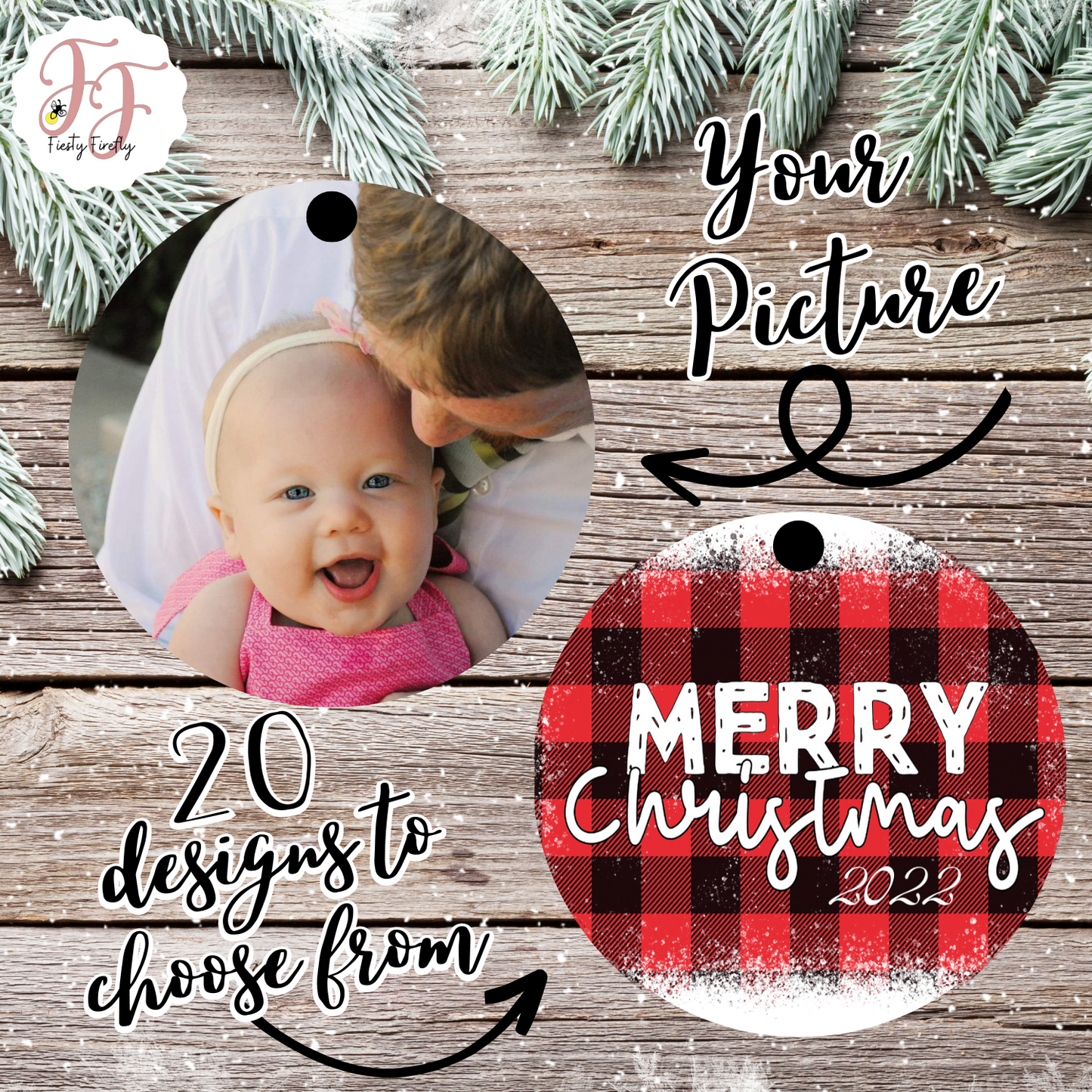 "...Dreaming of a Plaid Christmas" - Photo Ornament- Circle