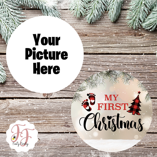 "My First Christmas" Personalized Photo Ornament- Circle