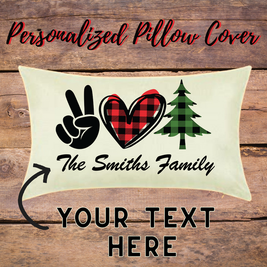 Personalized Christmas Pillow- Peace- Love -Christmas Tree