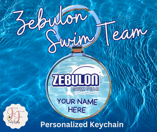 Zebulon Swim Team: Personalized Name Key Chain- Circle